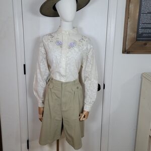 QPS Vintage 100% Cotton Lace Embroidered Shirt Size Medium